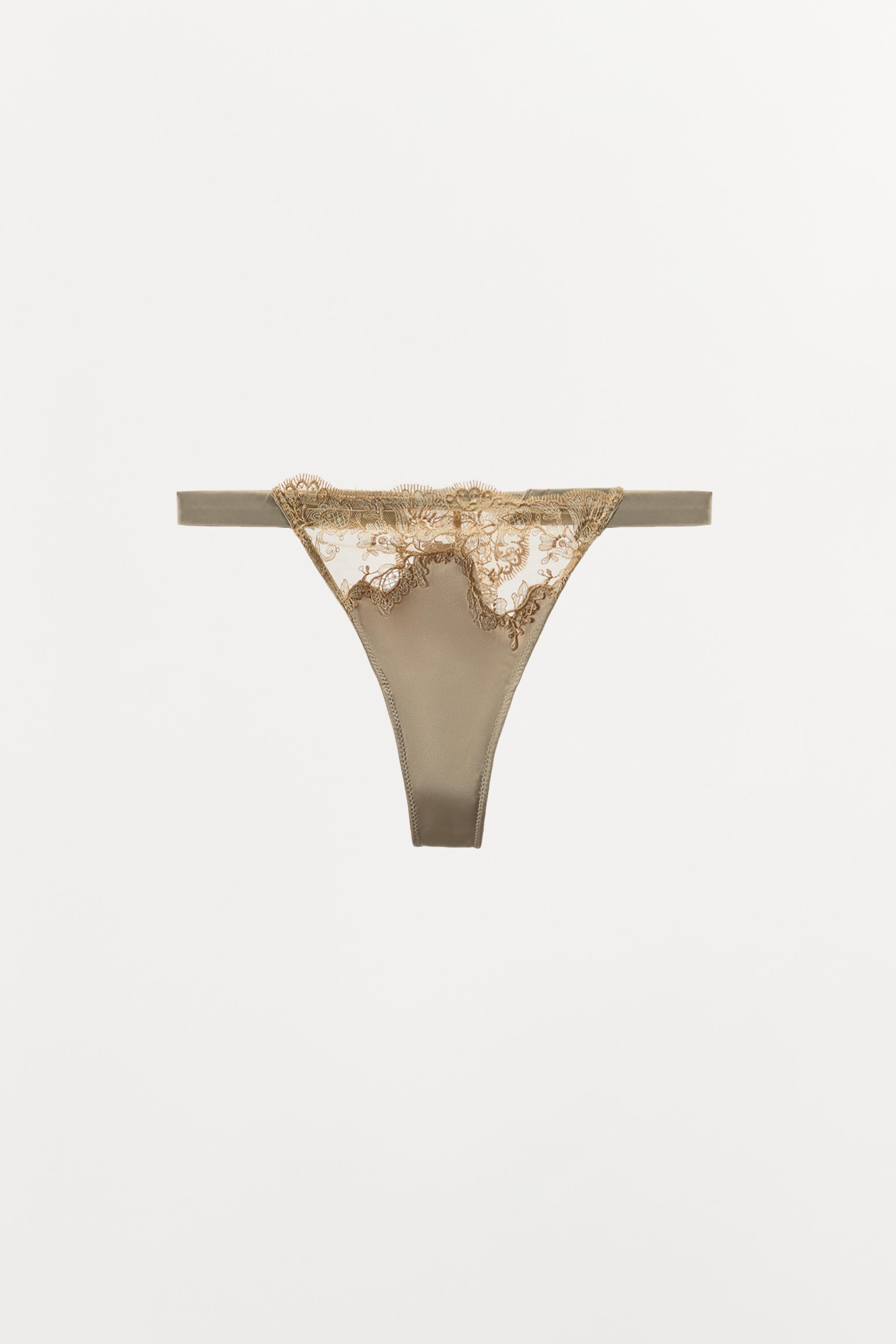 EMBROIDERED SATIN EFFECT THONG